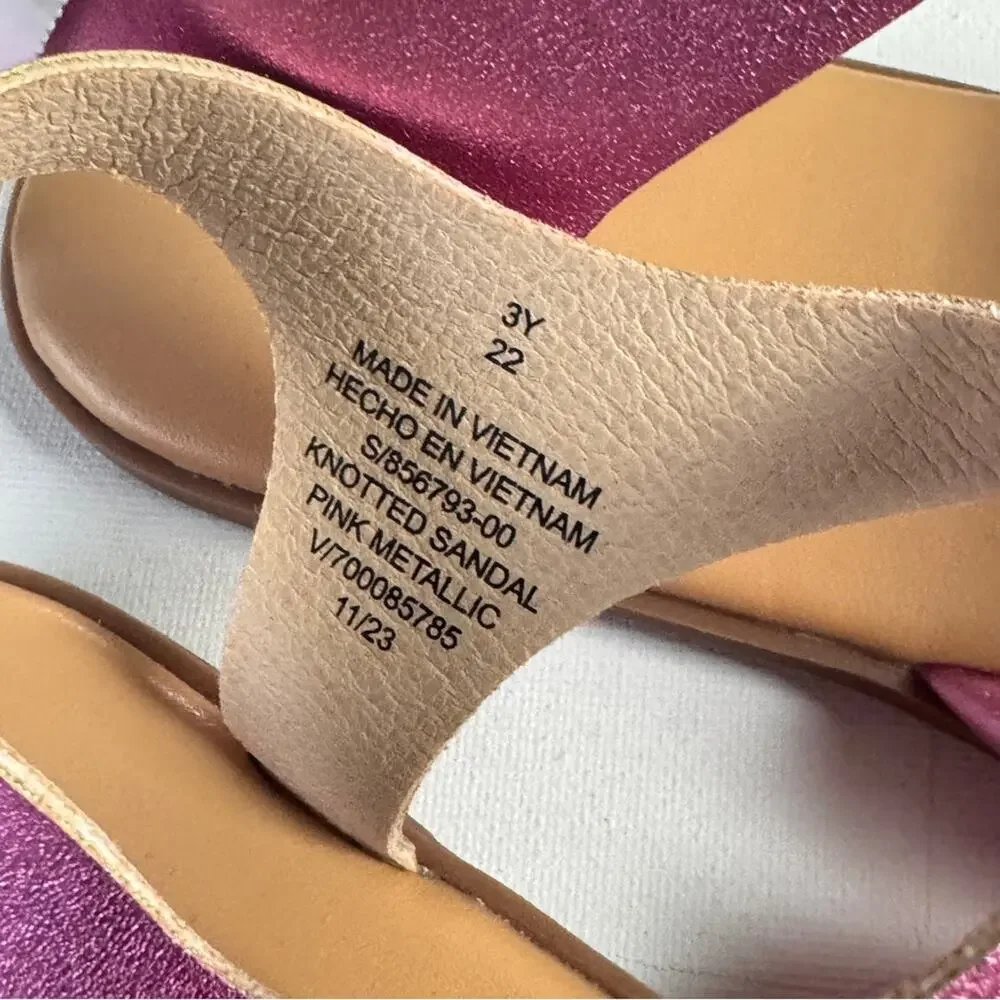 Old Navy Girl's Low Heel Knotted Detail Sandal Pink Metallic Sz 3Y NWT